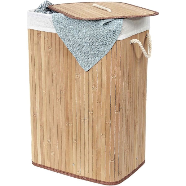 Vikbar Rektangulär Tvättkorg, Bambu, 40 x 30 x 60 cm