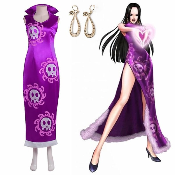 Anime One Piece Boa Hancock Cosplay kostym örhängen Halloween Carnival Cheongsam Set S