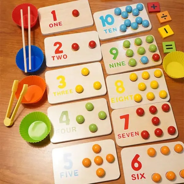 Børn Montessori Trælegetøj Hænder Hjernetræning Clip Perler Spisepinde Perler Legetøj Tidligt Pædagogisk Puslespil Board Math Game Til L1 Set C