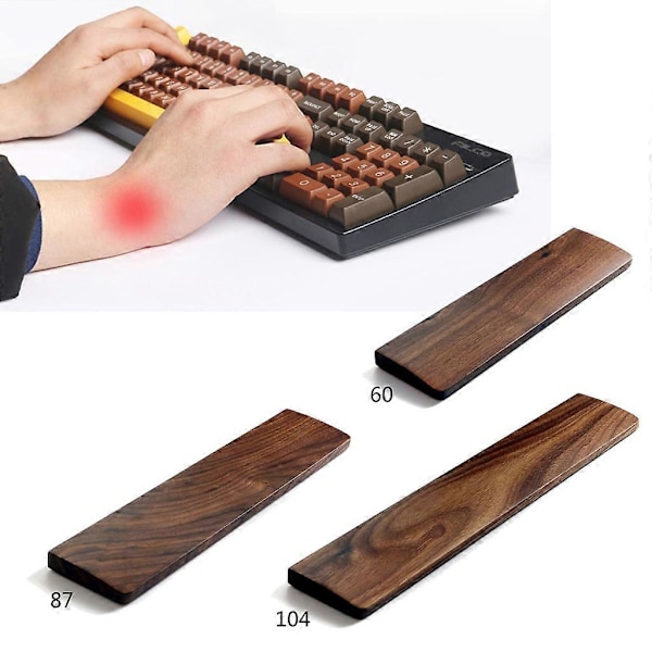 Valnöt Trä Mekaniskt Tangentbord Handledsstöd Ergonomisk Handledsdyna 60 87 104 Tangenter