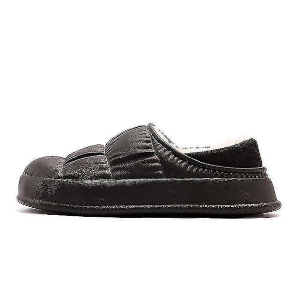 Vinterplyschtofflor Varm Tjock sula Kvinnor Furry Tofflor Lätt Eva Vattentät Utomhus bomullsskor Par Hem Slides A-svart Plus 40-41 24.5-25cm
