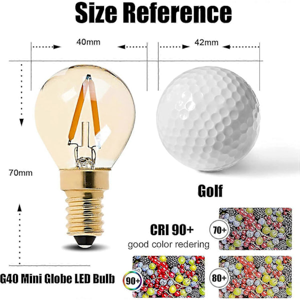 G40 Led Filamentti Mini Globe -lamppu 1w - Erittäin lämmin valkoinen 2200k (meripihkan hehku) - 10w vastaava korvaus - E14 kattokruunulamput - Ei himmennettävä - 6 kpl