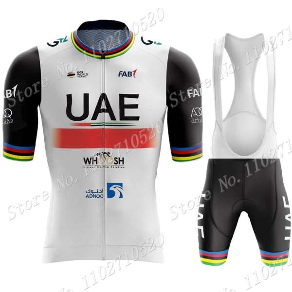 Svart UAE Team 2023 Golden Cycling Jersey Set Kortermet Herreklær Landeveissykkelskjorter Dress Sykkel Bib Shorts MTB Maillot 18 XXS