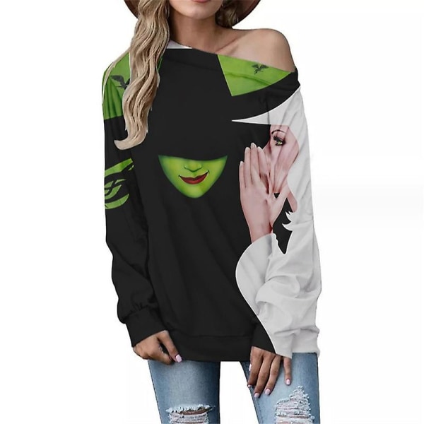 Kvinder Slouchy Shirts Halloween Græskar Langærmede Sweatshirts Pullover COLOR 4 4XL