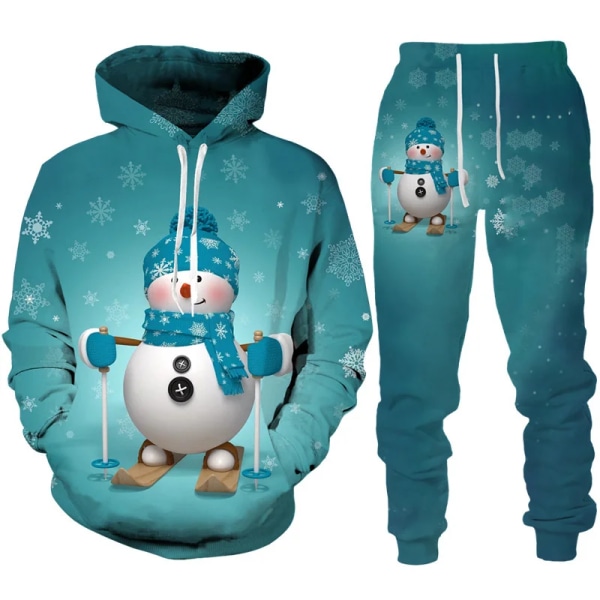 Julemanden Santa Claus 3D Print Mand Kvinde Hoodie + Bukser 2-delt Sæt Nytårsferie Fest Casual Oversized Trøje Tracksuit Sæt style 10 4XL