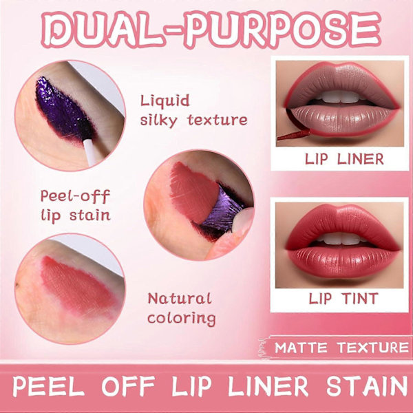 3 stk. Lip Stain, Peel Off Lip Liner Tattoo - Langvarig, Vanntett & Overføringssikker Lip Tint med Matt Finish, Høyt Pigmentert Farge