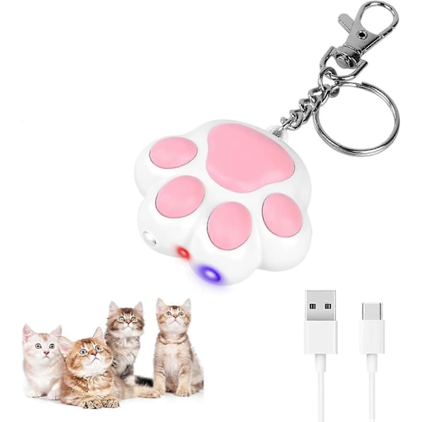 Interaktiv Kattleksak, 7-i-1 5 Mönster Uppladdningsbar USB Tassformad LED Belysningsleksak Interaktiv Leksaksnyckelring för Husdjur Träningsenhet Vit