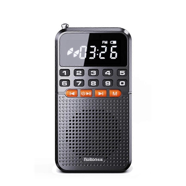 Bärbar FM Mini Radio Dubbel Antenn Fickradio Mottagare Bluetooth Högtalare TF Kort Musikspelare m