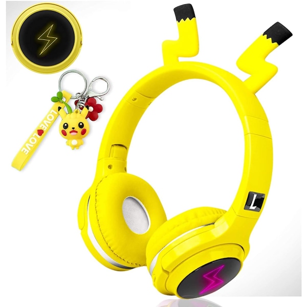 Barnheadset Spelheadset med mikrofon, LED-ljus, hopfällbar stereo $ Barnheadset Bluetooth stereoheadset med mikrofon Fällbart $ Child Ste Pikachu yellow