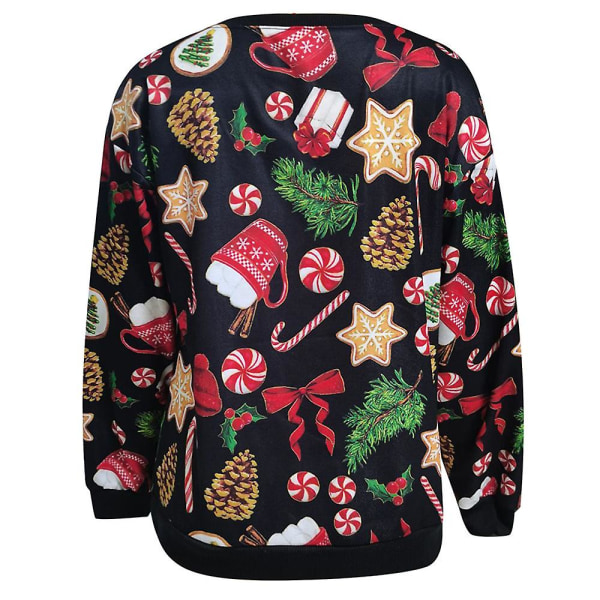 Naisten printed pitkähihainen uutuuspusero Party Xmas Crew Neck Casual Löysä neulepusero T-paita Topit Black Christmas Tree XL