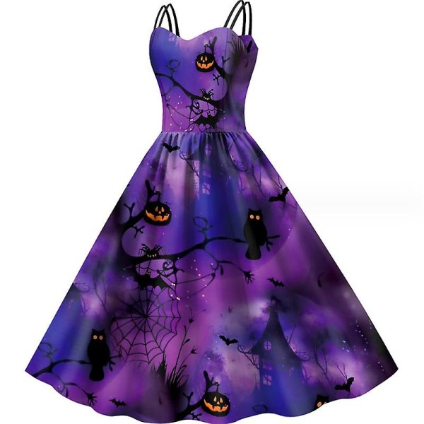 Halloween kjole til kvinder Vintage printede kjoler Ærmeløs Sexet cocktailkjole A Line Cosplay festkostume PURPLE XL