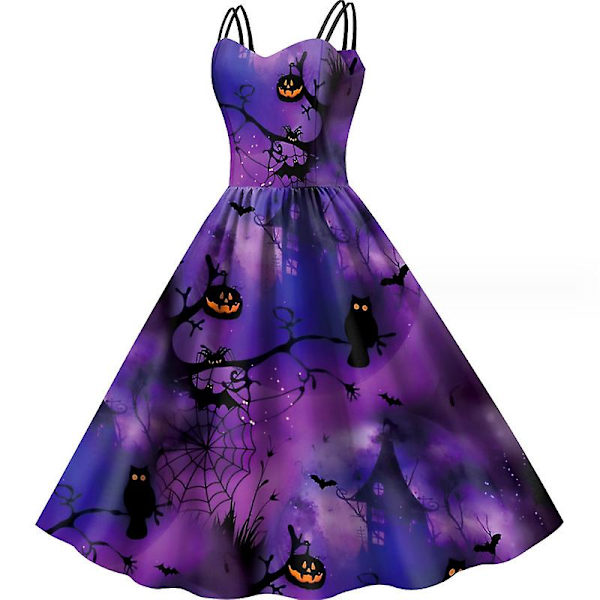 Halloween-mekko naisille Vintage printed mekot Hihaton Seksikäs Cocktail-mekko Linja Cosplay-juhlapuku PURPLE XL
