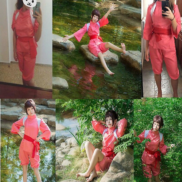 Halloween japanilainen anime Spirited Away Cosplay set Tono Chihiro Performance Cosplay -asu Kamikaze Girl Pinkki Set Pink XL