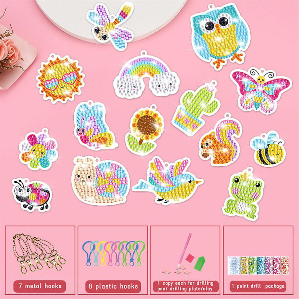 Rhinestone Crafts Diy Kit 5d Painting Stickers Chainkeys Cartoon Animal Key Ring Hänge Jul Barn Flickor Blind Box Presenter