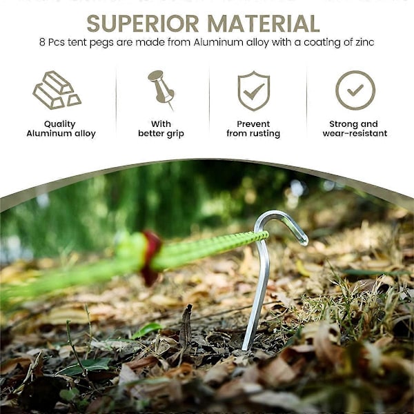 Teltplugger 8 STK 18cm Metall Kraftige Teltkroker Aluminium Legering Rustfrie Camping Telt Jordplugger