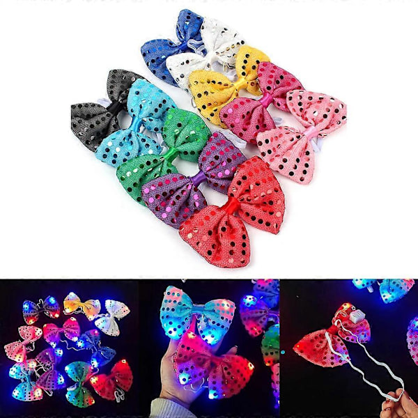 10 Stykker LED Lysende Paillet Butterfly Justerbar Slips Butterfly til Fest