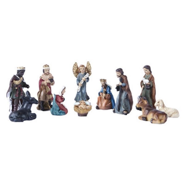 Julkrubba Staty Scen Set Jesusbarn Krubba Figurer Harts Hantverk Miniatyrer Religiös Prydnad Kyrkogåva Heminredning