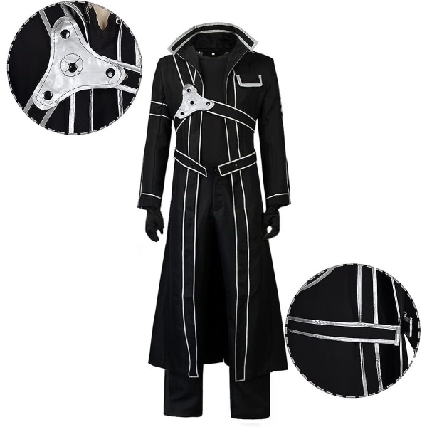 Herr Anime Sao Kirito Cosplay kostym Svart jacka Lång mantel kostym Full Set Halloween Outfit med peruk för kvinnor XL