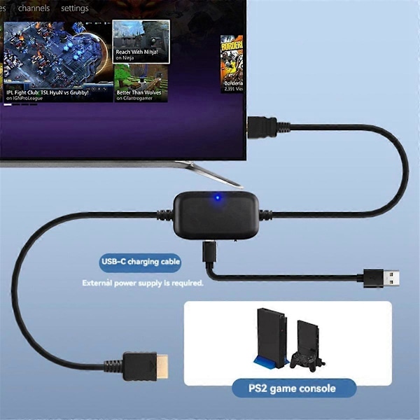 For PS2 til HDMI-kompatibel Adapter 1080P Bildekvalitet Oppskalerer - HDMI-kompatibel Konverterkabel for PS2 C