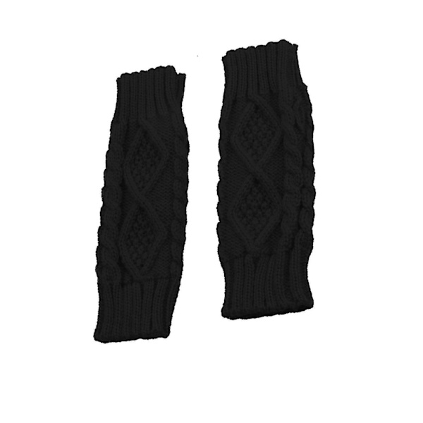 Dam Vinter Handled Arm Hand Tjock Stickad Lång Fingerless Handskar Vante 1 Black