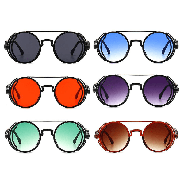 Retro gotiske Steampunk-solbriller for kvinner menn Vintage rund linse metallinnfatning Hippie solbriller Eyewear Black Grey