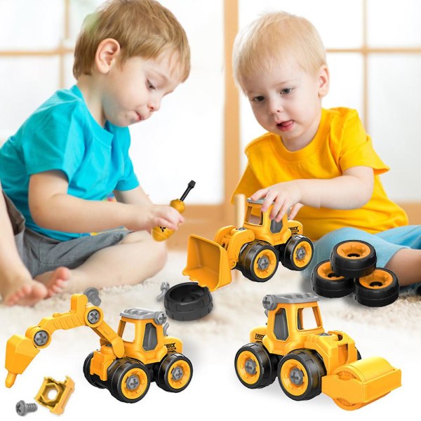 Gør-det-selv Lastning Aflæsning Engineering Truck Gravemaskine Bilmodel Drenge Kreativt legetøj Yellow