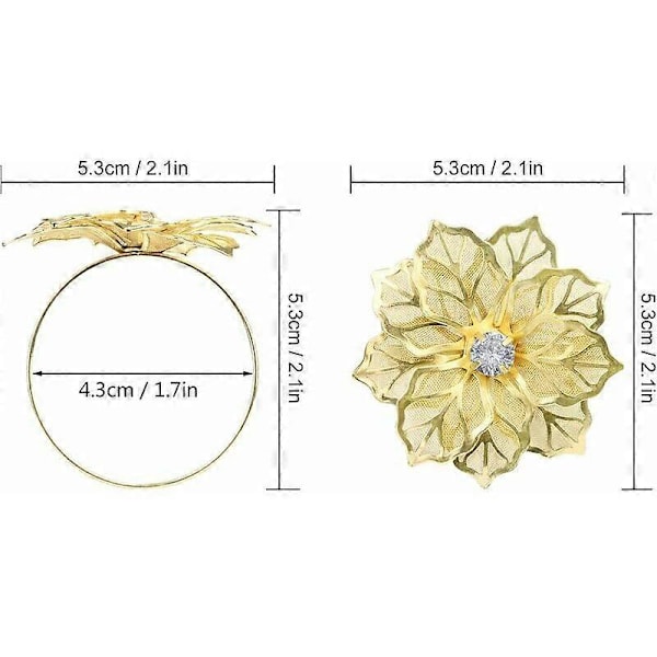 12 Pakning Hul Blomst Legering Serviettringer for Bryllup, Fest, Bankett, Jul, Delikat Dekor (Gull)