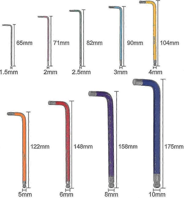 9 stk. Hex Socket Sphal Nøglesæt 1,5-10mm Sphal Allen Nøgle