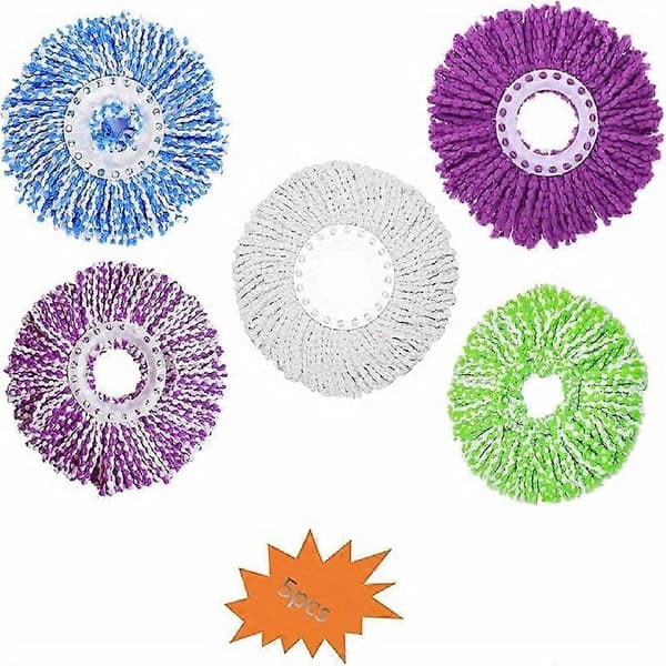 Nye modeller 5 stk, Spin Mop Hode, Erstatningsmoppehode for Spin Mopp, Vaskbar Slitesterk Moppehodepåfylling, Våt- og Tørrengjøring, Støvfjerning Moppehode, Enkel