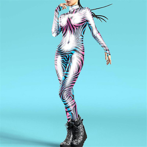 Damemote 3d termisk bildebehandling/leopardtrykt cosplay kostyme Halloween Party Rave Body med tommelhull style 6 L