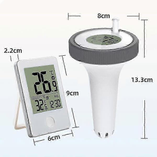 Trådløst Pooltermometer og Modtagersæt, Flydende Termometer med Letlæseligt Display, Batteridrevet Termometer til Pools, Spabade