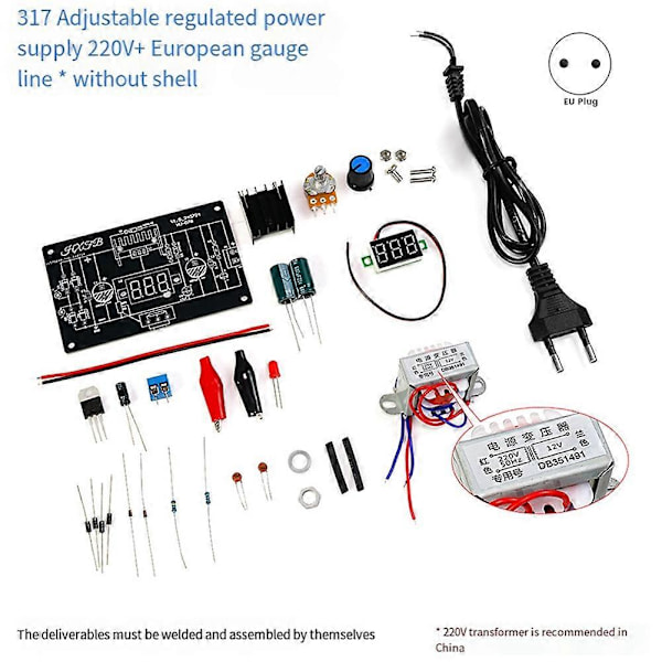 LM317 Justerbar Reglerad Strömförsörjning DIY Kit AC 220V EU-kontakt