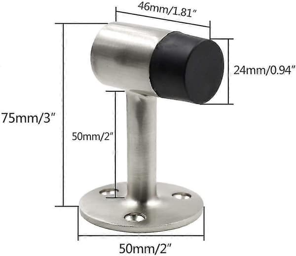 3 tommer / 75 mm kraftig gulvstopper, dørstopper rustfrit stål børstet nikkel