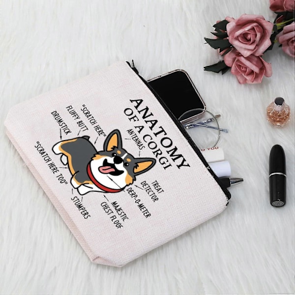 Svart Trefärgad Corgi Älskare Gåva Anatomi av en Trefärgad Corgi Sminkväska Corgi Mamma Kosmetikväska med Dragkedja Corgi Ägare Gåva Hund Mamma Älskare Gåva (Anatom
