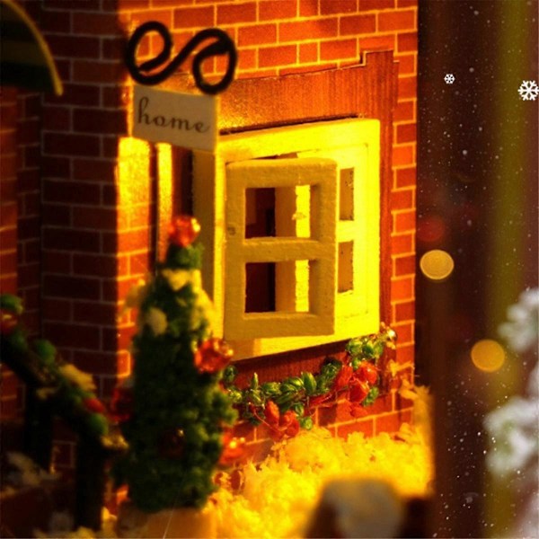 3D DIY Boghjørne Sæt Træ Bogstativ Puslespil LED Glødende Bogreol Miniature Indsæt Bygge Dukke