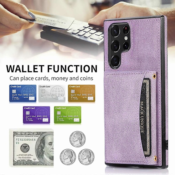 Galaxy S24 Ultra Skal, PU Läder Ställ Kortfack Magnetisk Baksida Flip Folio Skyddande Fodral för Kvinnor Män Flickor