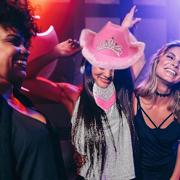 Cowboyhat med pynt og justerbar halsrem, passer til de fleste damer og herrer, perfekt til polterabender, udklædning