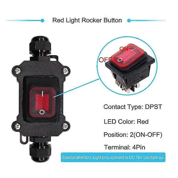 IP67 Vandtæt Inline Switch 12V DC 20A Høj Strøm Vandafvisende Switch
