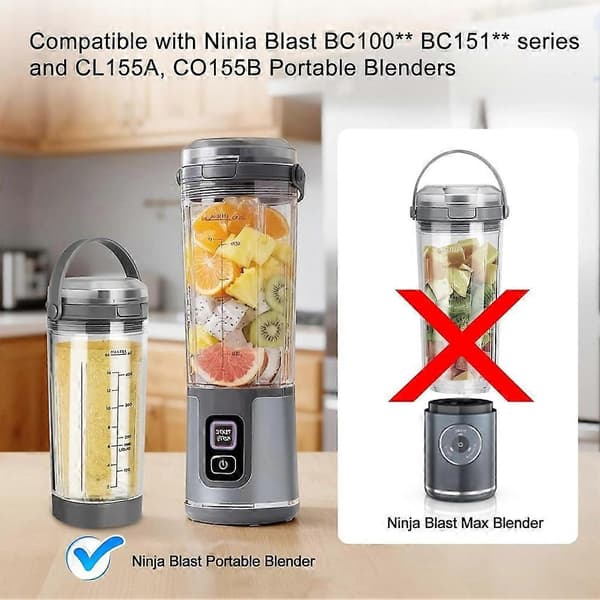 Ersättningsbladskydd och lockkit för Ninja Blast bärbar mixer BC100/BC151 läckagesäker och diskmaskinssäker B Blue