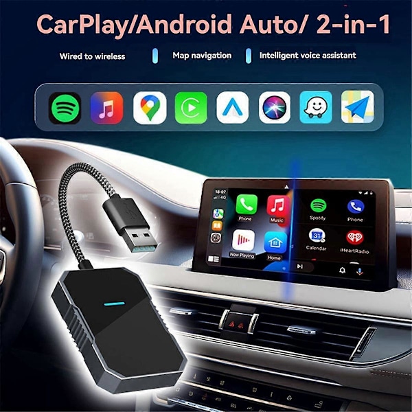 Trådlös Carplay-adapter för /Android Auto-adapter 2-i-1 Typ-C/USB Plug&Play, Trådbunden CarPlay