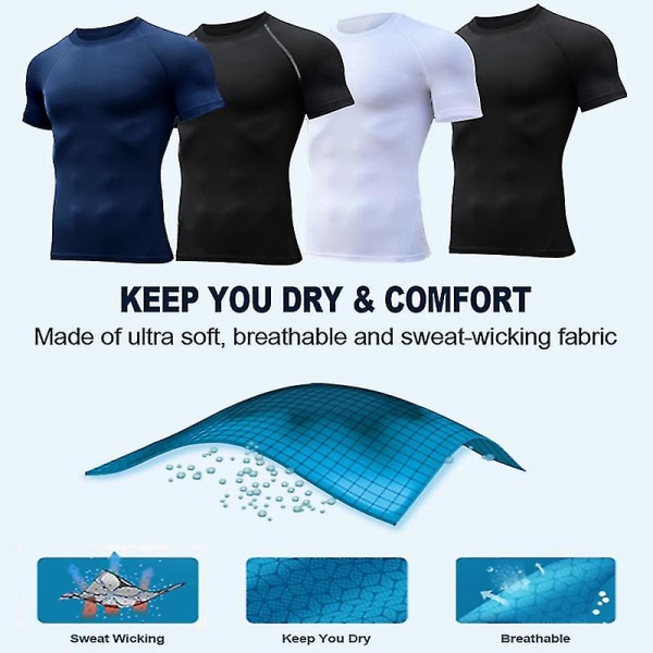 Anime Berserk Print Herre kompresjonsskjorter Kortermet Gym Trening Fitness Underskjorter Quick Dry Athletic T-skjorte T-skjorter Topper Navy Blue 1 XL