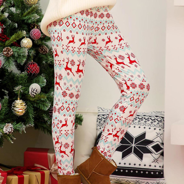 Kvinder Jul Yoga Træning Gym Leggings Jeggings Nyhed Stretch Skinny Højtalje Atletisk Lange Bukser Vinter Xmas Bukser White S