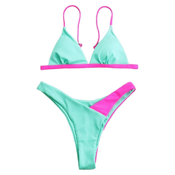 Tvådelad bikini för damer, högt skurna mjuka bikinis, sexig baddräkt, strandkläder, spaghettiband, rygglös badklädesset, sjögrön XL