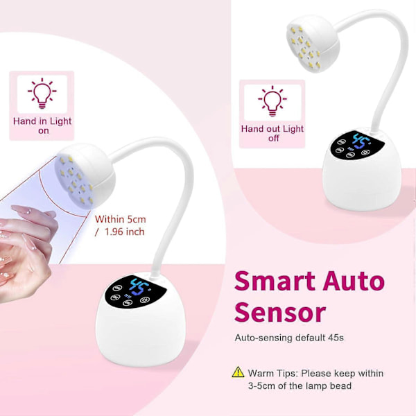 Mini UV-kynsilamppu älykkäällä automaattisensorilla ja näytöllä, 12 LEDin mini-kynsilamppu, UV-lamput geelikynsille 3 tilalla, kannettava LED-kynsilamppu USB-liitännällä