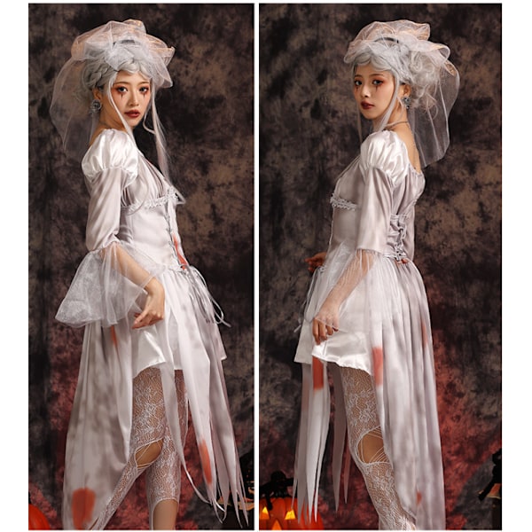 Halloween horror korsett grå vampyr brud maskerade cosplay zombie dress woman S