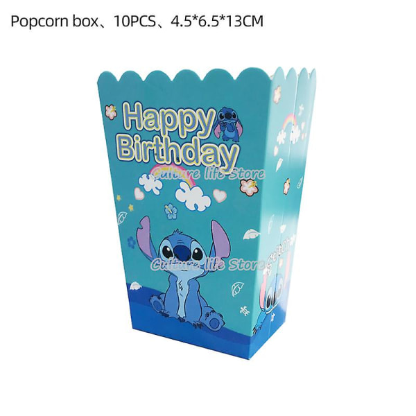 Lilo & Stitch Tema Fødselsdagsfest Dekoration Børnelegetøj Gave Latex Aluminiumsfolieballon Engangsservice Event Supplies Popcorn Box - 6pcs
