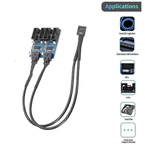 1 til 2/4 Forlængerkabel Kort Desktop 9Pin USB HUB Stik Adapter Konverter