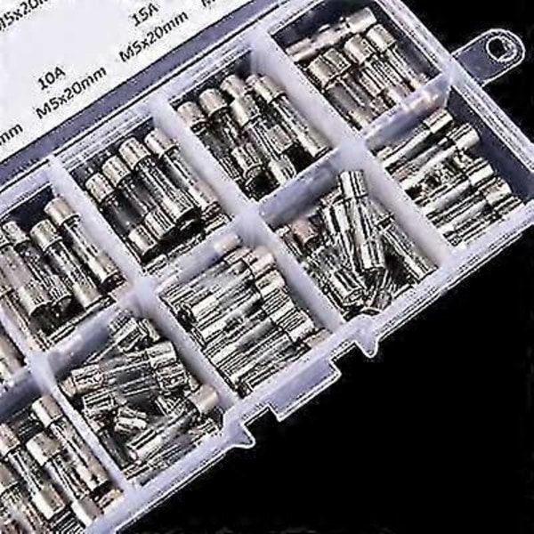 100 stk. Glasssikringer Fin Sikringssortiment Glasssikring 0,2a-20a, 5x20mm Fx