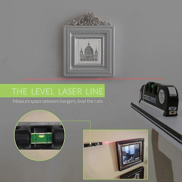 Laserpass, Multifunktionell Korslinjelaser 2,4 meter Måttband Justerat