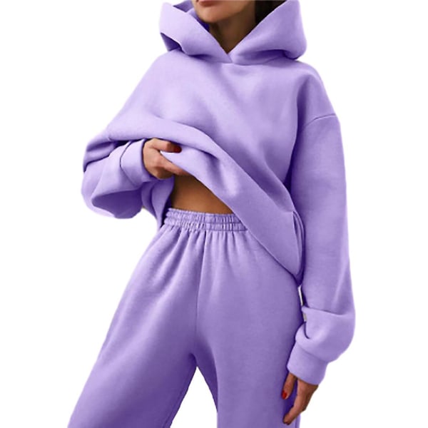 Hettegenser for kvinner + Elastisk midjebuksesett Activewear Purple XL